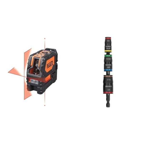 Klein Tools 93Lcls Laser Level Self Leveling & Impact Driver 7-In-1 Impact Flip Socket Set 6 Hex Driver Sizes Plus A 1/4-Inch Bit Holder Klein Tools 32907