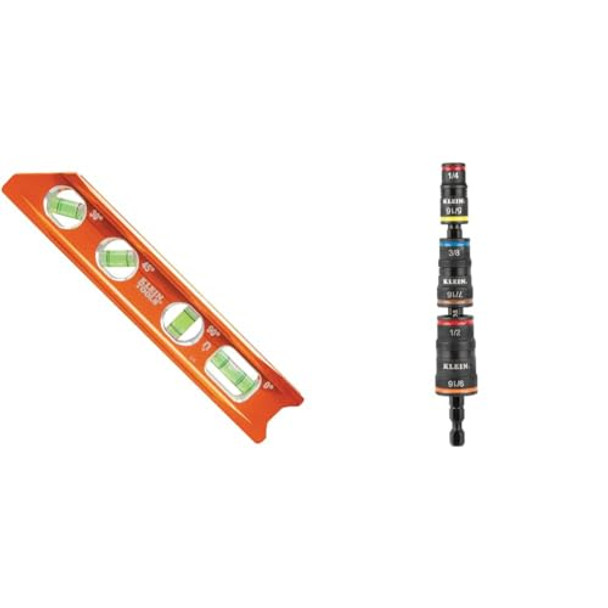 Klein Tools Magnetic Level With Flip Socket Set 8-Inch Level 7-In-1 Impact Driver Compatible Sockets
