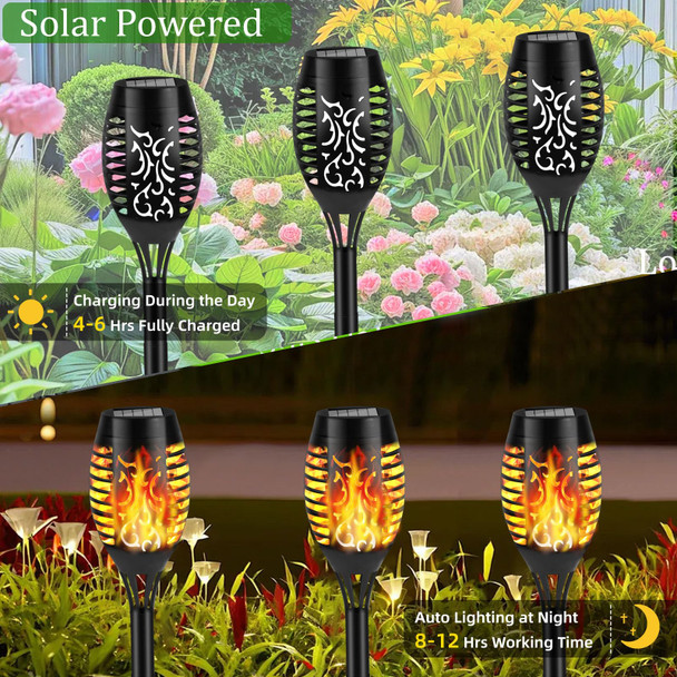 Kolyc Solar Flame Lights Outdoor 6 Pack Solar Torch Light With Flickering Flame For Garden Decor - Waterproof 12 Led Torches For Outside Yard Lights Halloween For Lawn Patio Pathway Lighting