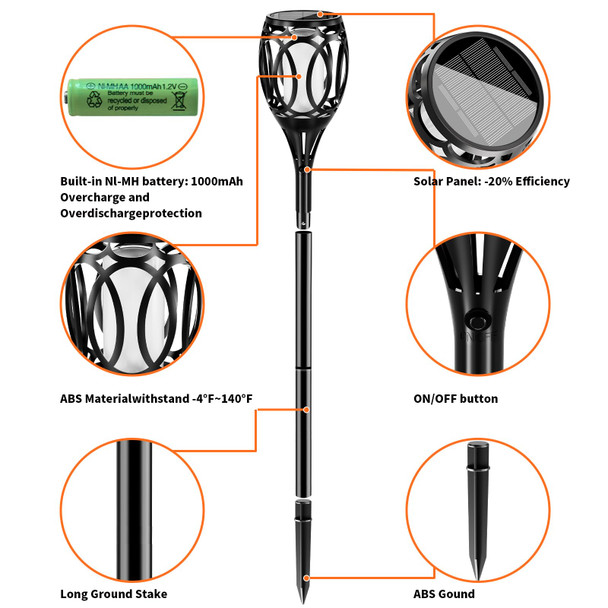 Labensanwa Solar Lights Outdoor 99 Led Higher & Larger Flickering Flame Solar Torch Lights 43" Waterproof Outdoor Lighting Solar Powered Pathway Lights Christmas Decorations For Garden Patio Yard 4Pack