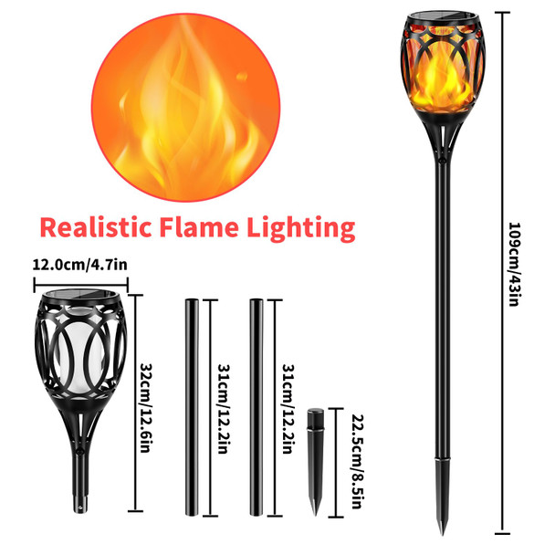 Labensanwa Solar Lights Outdoor 99 Led Higher & Larger Flickering Flame Solar Torch Lights 43" Waterproof Outdoor Lighting Solar Powered Pathway Lights Christmas Decorations For Garden Patio Yard 4Pack
