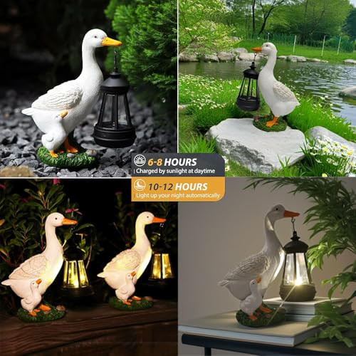 Lalada Solar Powered Outdoor Indoor Duck Garden Statues Lights  Duck Figurines With Light Garden Sculpture Decor Duck Mother S For Women Men Or Daughter Unique Housewarming S And Yard Decoration