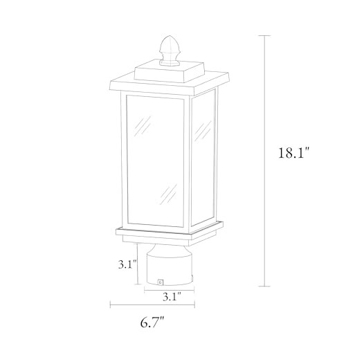 Laluz Laluz Outdoor Post Lights 1-Light Black Rectangular Post Lights Outdoor With Clear Glass Shade 18.1'' Modern Farmhouse Anti-Rust Waterproof Lamp Post Light Fixture
