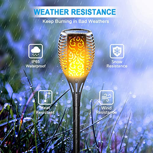 Lazybuddy Large Size Solar Torch Light With Flickering Flame Realistic Fire Effect Garden Lights Outdoor Ip65 Waterproof Tiki Torches For Patio Pathway Auto On/Off - Landscape Lighting (8 Pack)