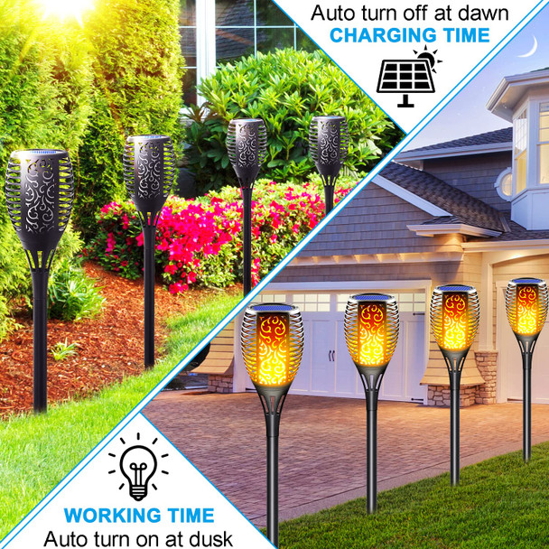 Lazybuddy 8 Pack Solar Lights Outdoor - D Solar Tiki Torches With Realistic Flickering Flame 3-In-1 Fire Effect Hanging Lantern For Garden Pathway Yard Patio - Waterproof & Auto On/Off