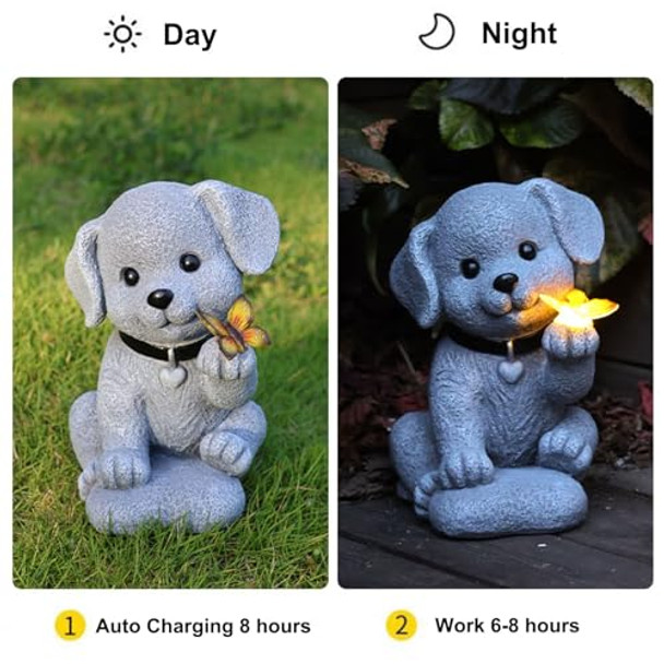 Lekymo Solar Garden Decor Dog Statue With Butterfly Light Solar Lights Outdoor Waterproof Outdoor Solar Lights Garden Decor For Outside Lawn Decor Cute Dog Statue For Patio Balcony Yard Ornament
