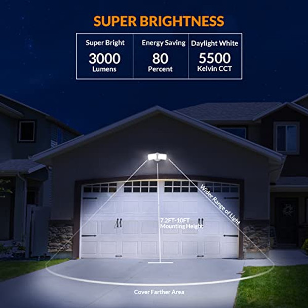 Lepower Lepower 2 Pack Led Security Light Dusk To Dawn Outdoor Flood Light Fixture With 2 Adjustable Heads 3000Lm/28W 5500K Ip65 Waterproof Exterior Flood Lights For Garage Backyard (White)