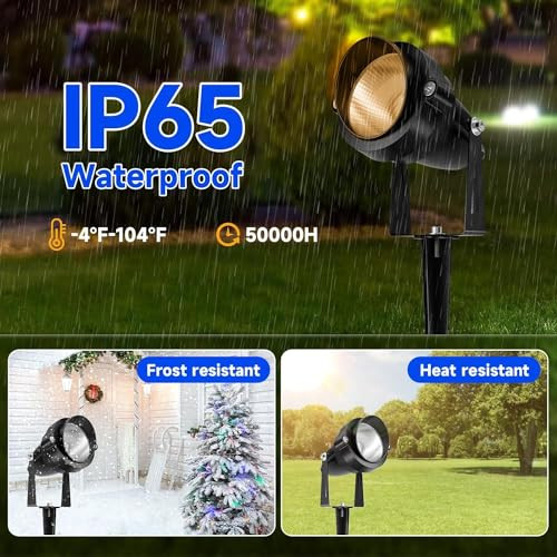 Leslampa Spot Lights Outdoor Yard Landscape Led Lighting 10W Waterproof Garden Spotlight Cob Led Spotlights With Spiked Stand For Lawn Decorative Lamp Us 3- Plug 3000K Warm White (1 Pack)