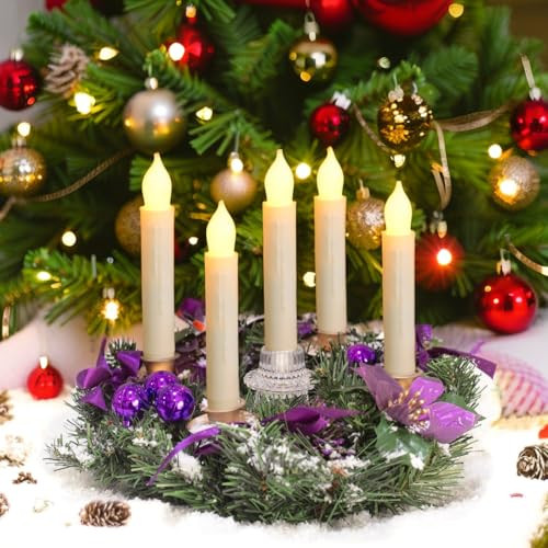 Lezonic Flameless Battery Operated Candlesticks Flickering 24Pcs White Led Battery Christmas Window Candles 6 Inch Short Taper Candles Hanging Halloween Floating By Touch No Remote