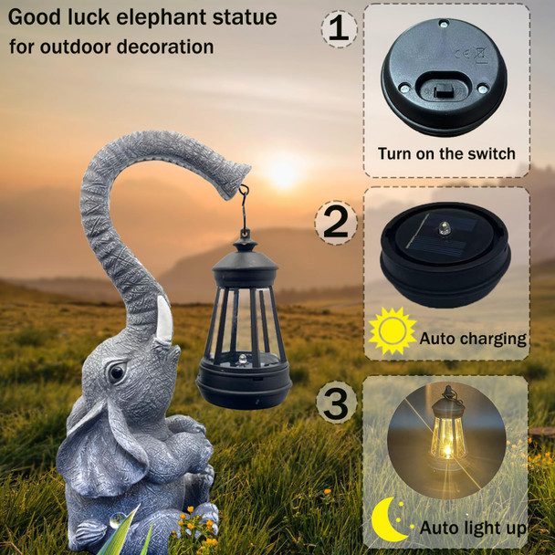 Lislinqi 10.6 Inch Statue Elephant With Solar Outdoor Lights For Garden Decor，Lucky Present With Appeal For Birthdays(Man And Women And Family)，Unique Housewarming Presents And Yard Decor. (Gray)