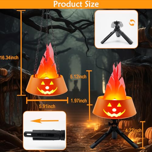 Lolossure Halloween Fake Fire Light3D Artificial Fire Flames Halloween Decorations Lightsled Hanging Pumpkin Light With Tripod And Metal Lanyardusb Lights Decor For Door Yard Indoor And Outdoor