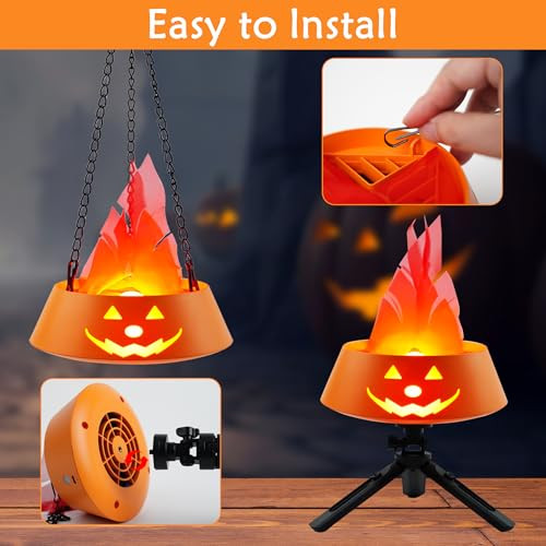 Lolossure Halloween Fake Fire Light3D Artificial Fire Flames Halloween Decorations Lightsled Hanging Pumpkin Light With Tripod And Metal Lanyardusb Lights Decor For Door Yard Indoor And Outdoor