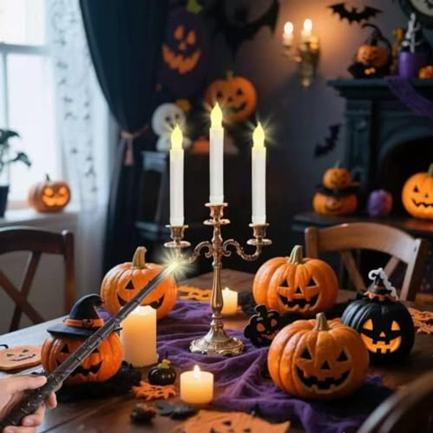 Longsuochuang Magic Floating Candles With Wand Remote 12 Pcs Flameless Battery Operated Led Candles Warm White Flickering Lights For Enchanted Halloween Christmas Decor