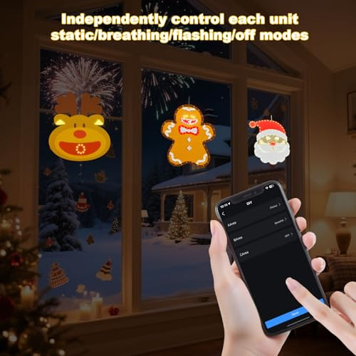 Lopanbs 3Pack Motion Christmas Window Silhouette Lights Decorations With Remote/App Santa Face Reindeer Gingerbread Man Timer Music Sync Dimmer Lighted Hanging Xmas Decor