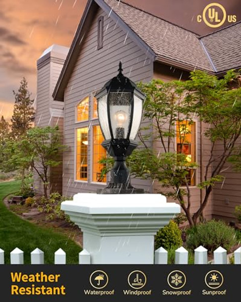 Lprzsg Outdoor Post Light 21 Inch Aluminum Outside Post Lantern Waterproof Exterior Lamp Pole Lantern Head With Seeded Glass Matte Black Column Lights For Patio Garden Walkway Landscape E26 Base Max 100W
