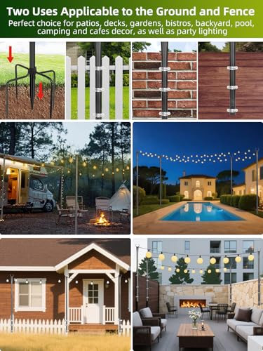 Lryxeg String Light Poles For Outside 4 Pack 10Ft Metal Outdoor String Light Poles For Deck - Ideal For Patio Garden Yard Front Porch Decorations Black