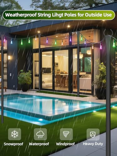 Lryxeg String Light Poles For Outside 4 Pack 10Ft Metal Outdoor String Light Poles For Deck - Ideal For Patio Garden Yard Front Porch Decorations Black