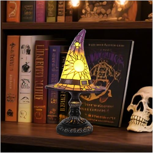 Lufstd Witch Hat Lamp Stained Resin Wizard Hat Light Gothic Witch Hat Lamp Suitable For Indoor Party & Spooky Outdoor Halloween Decoration Ideal For Witchcraft S