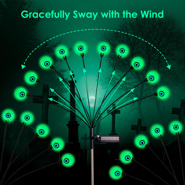 Lusharbor Halloween Decorations 4 Pack 40Led Solar Halloween Lights Outdoor Scary Eyeball Waterproof Solar Garden Lights Swaying Firefly Lights For Yard Garden Patio Party Decor Purple