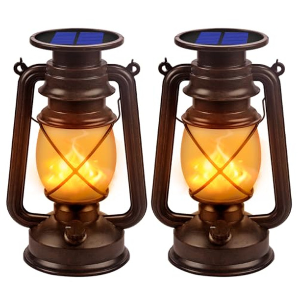 Marlrin Solar Lantern Outdoor Hanging Solar Lights Dancing Flame Led Waterproof Camping Lamps Landscape Decor For Table Patio Garden Yard Pathway Porch 2 Pack