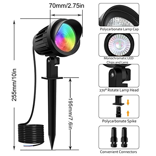 Meikee 7W Rgb Landscape Lights Dc/Ac 12V 24V Rgb Color Landscape Lighting Low Voltage Landscape Lighting Ip66 Waterproof Outdoor Spotlights With Remote For Garden Pathway Yard (Not Include Remote)