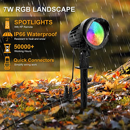 Meikee 7W Rgb Low Voltage Landscape Lights Led Color Changing Landscape Lighting Ip66 Waterproof Outdoor Spotlights Rgb Christmas Halloween Lights For Garden Path Yard With Remote 12 Packs