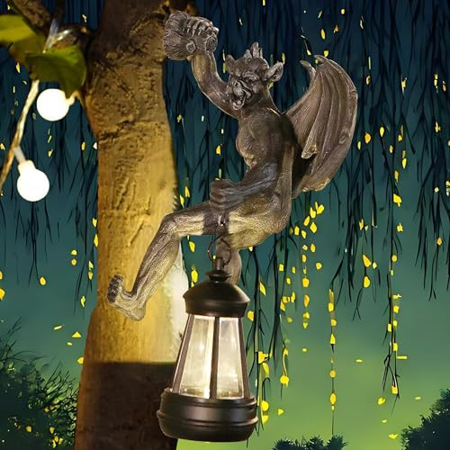 Melnixia Dragon Winged Gargoyle Tree Hugger With Solar Lantern Gothic Lamp Wall Fence Hanger Decor Garden Statue Yard Patio Unique Perfect Present For Women Mom Grandma