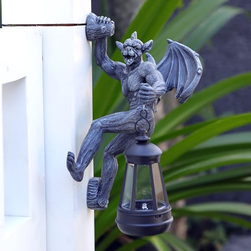 Melnixia Dragon Winged Gargoyle Tree Hugger With Solar Lantern Gothic Lamp Wall Fence Hanger Decor Garden Statue Yard Patio Unique Perfect Present For Women Mom Grandma