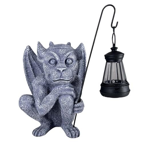 Memeyou Gargoyle Statues Outdoor With Solar Lantern Gothic Garden Lamp Decor Outside Dragon Winged Gargoyle For Porch Patio Lawn Yard Ornament Trolls Figurine S For Women Mom Grandma