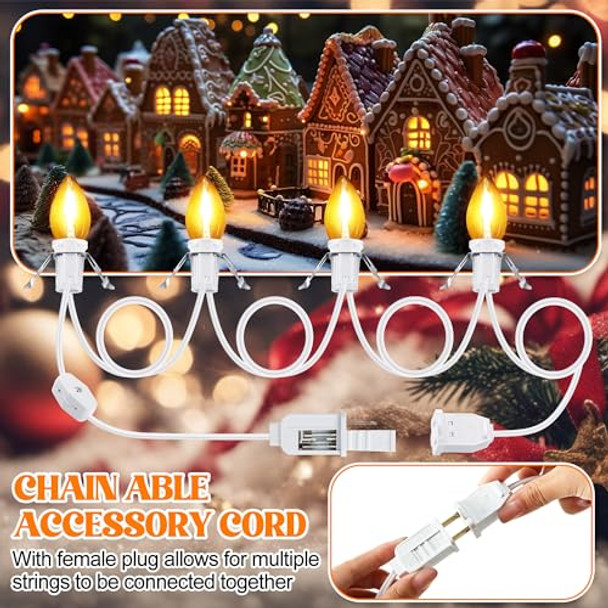 Meonum 3 Pack Accessory Cord With 4 Led Light Bulbs 9.8 Ft Christmas Village Light Cord With Female Plug C7 Lights With Switch For Christmas Halloween Blow Mold Holiday Decor Warm White