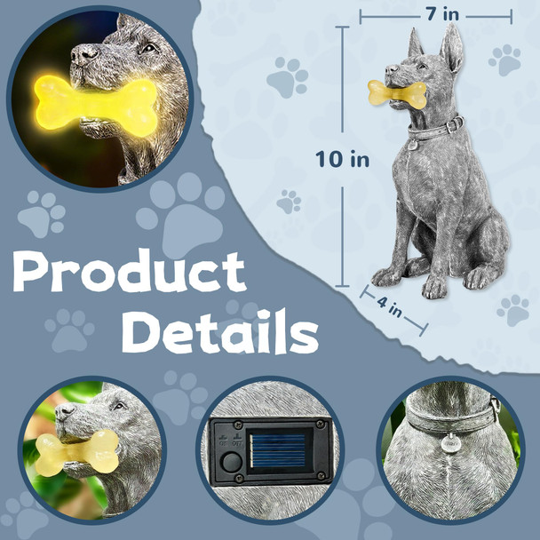 Miggley Dog Solar Garden Statue With Led Light - Outdoor Yard Lawn Patio French Bulldog Decor - Unique Birthday Housewarming  For Dad Mom Men Women