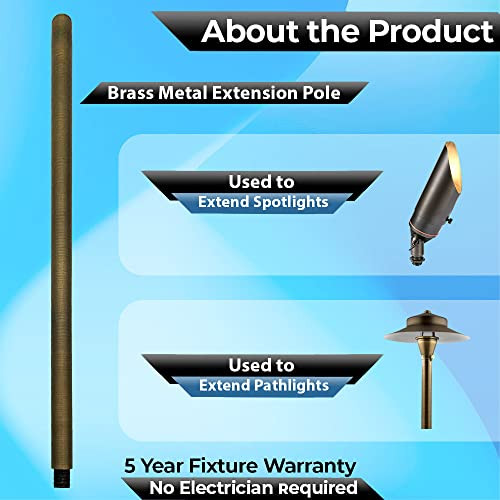Mik Solutions Brass Landscape Lighting Extension Riser - Make Spotlights And Pathway Outdoor Lights Taller Lamp Rod For Landscape Accent Lights (6")