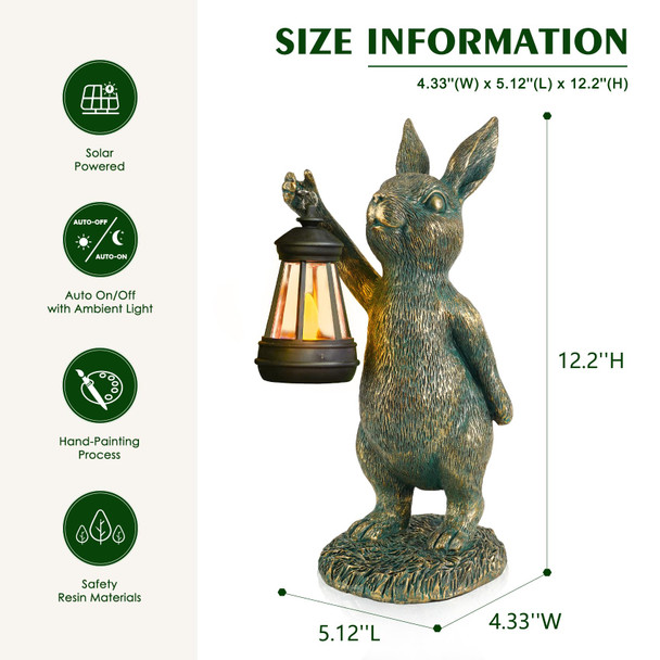 Mininova Rabbit Garden Statues With Solar Lantern Bunny Outdoor Resin Sculpture For Patio Yard Lawn Decorations S For Mother’S Day Housewarming Christmas