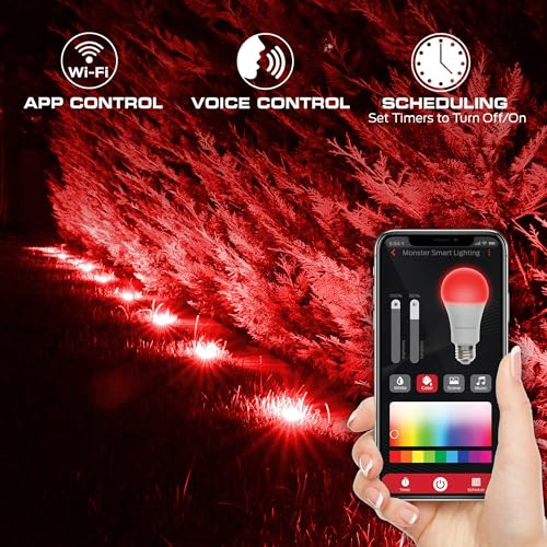 Monster Monster Smart Outdoor Ground Accent Rgb+Ic+Ww Led Lights 50Ft 15 Leds Sound Reactive Ground Stakes & Wall/Ceiling Mounts Weather & Ip44 Water Resistant Works With Alexa Siri Google Home App