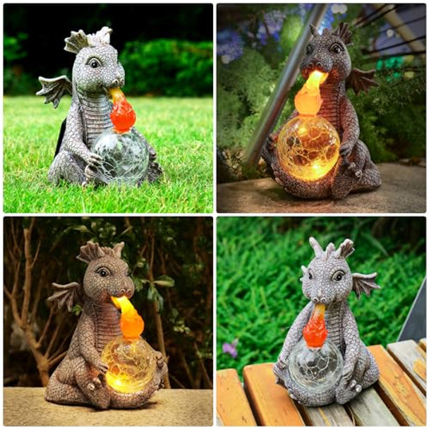 Mopha Mopha Solar Garden Outdoor Statues Dragon Holding Magic Orb With Solar Led Lights Lawn Décor Dragon Sculpture For Garden Yard Lawn Balcony And Home For Women