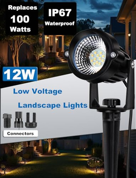 Motrackcao 12W Landscape Lights Low Voltage Led Landscape Lighting Spotlight Waterproof Garden Pathway Christmas Decorative Lights Outdoor 20 Pack With Connector (Warm White 3000K)