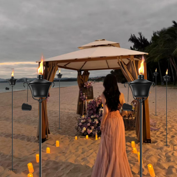 Mqkiwao 4 Pack Outdoor Garden Torch 15 Oz Outdoor Citronella Torches 58 Inch 5-Prong Grounded Stake Torches Metal Torches With Fiberglass Wick For Yard Patio Deck Garden Party Landscape