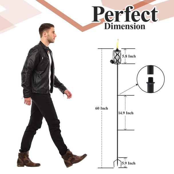 Mqkiwao 4 Pack Glass Citronella Torches 16 Oz Garden Torches For Outside 55 Inch Outdoor Clear Glass Citronella Torches With 3-Prong Grounded Stake For Garden Patio Party Landscape Decor