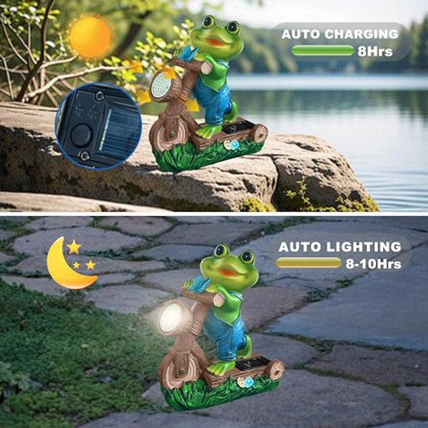 Mukidom Frog Garden Outdoor Statues Solar Light Decor For Outside-Fall Yard Decorations With Bicycle And Led Lights.Unique Halloween Housewarming S For Women Mom And Grandma.