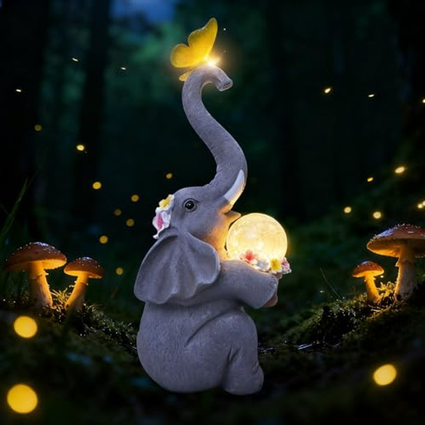 Mulivid Elephant Garden Statue Solar Lights Outdoor Garden Decor For Patio Yard Lawn Balcony Elephant Decor Birthday S For Women Mom Grandma Animal Lovers