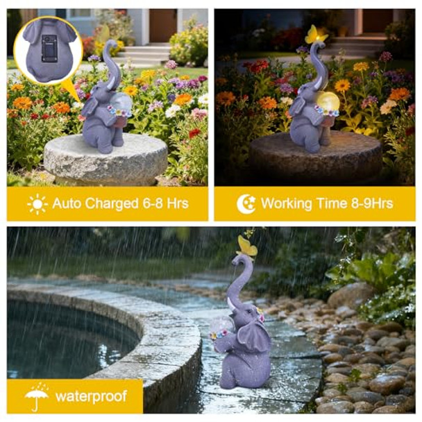 Mulivid Elephant Garden Statue Solar Lights Outdoor Garden Decor For Patio Yard Lawn Balcony Elephant Decor Birthday S For Women Mom Grandma Animal Lovers