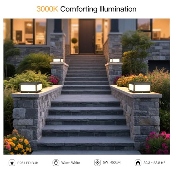 Mvbt Outdoor Post Lights Hard Wired Ac100-240V 11.8" Column Light Square Pillar Lamp Electric 3000K Led Lighting Ip54 Waterproof Modern Gate Lantern Fence Posts Cap Lights For Garden Patio Outside