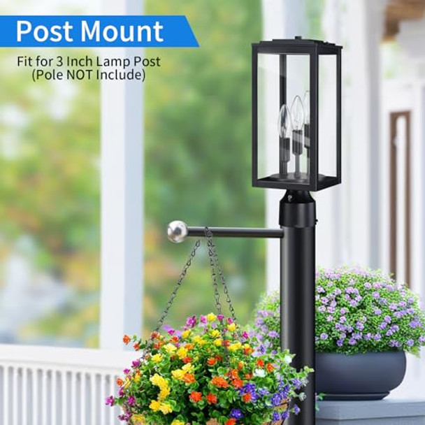 Myhxq 16.6'' Dusk To Dawn Post Light Outdoor Large 3-Light Lamp Post Light Fixture Modern Pillar Outside Lighting Waterproof Post Lantern Pole Lights For Porch 1 Pack (Not Include Mounting Base)