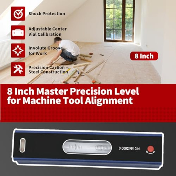 Nakkaa 8 Inch Master Precision Level With Box Accuracy 0.0002"/10" For Checking The Straightness Parallelism The Surface Of Machine Tools Equipment