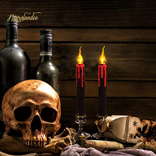 Nicrolandee Nicrolandee Halloween Decorations 2 Pcs Blood Dripping Flameless Candles Led Taper Candle With Remote Control Amber Warm Yellow Flickering Candle For Halloween Home Decor Horror Party Decorations