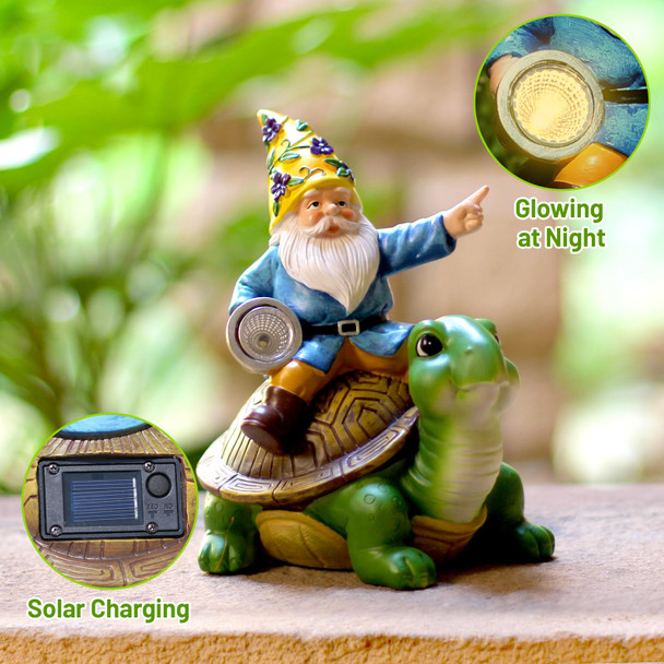 Nitowolf Solar Garden Gnomes Outdoor Garden Decor With Solar Led Light Yard Graden Gnomes Decorations For Patio Lawn S For Mom Gnomes S For Women (Turtle)
