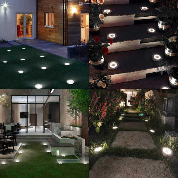Odeetronic Solar Ground Lights 12 Packs 8 Led Solar Disk Lights Outdoor In-Ground Light Waterproof Round Solar-Powered Puck Light Flat Lamps For Landscape Pathway Yard Garden Walkway Cool White