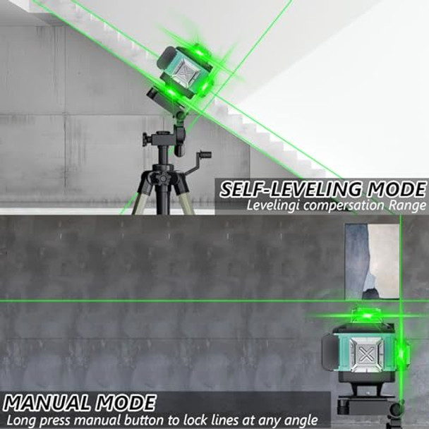 Olubfdh 16 Line Laser Level 4X360° Green Laser Line Self-Leveling Tool D Ip65 Metal Housing Lazer Leveler Tool For Construction And Hanging Pictures 2 Batteries & Remote Control