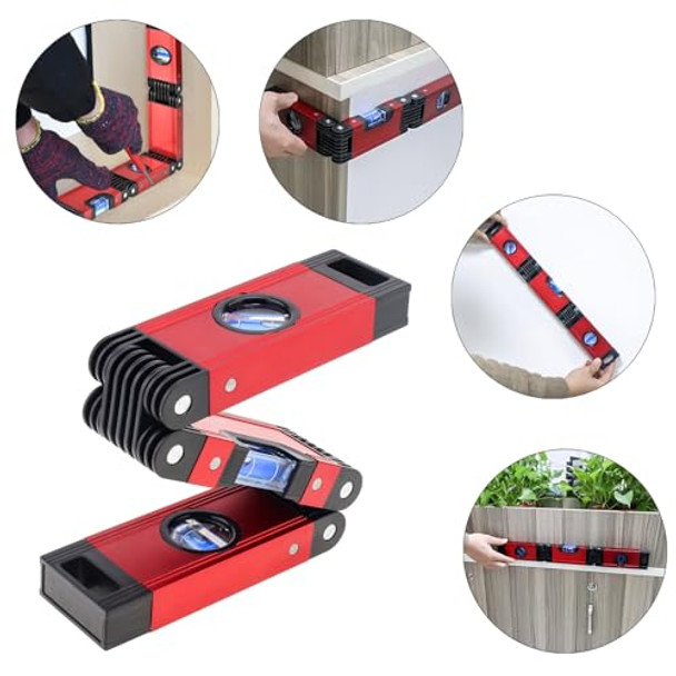 Omninmo Foldable Level Tool Magnetic Multi Function Folding Level Measuring Tool 3 Section Torpedo Leveling Woodworking Tools Line Spirit Level 17Inch Bendable Bubble Leveler For Construction