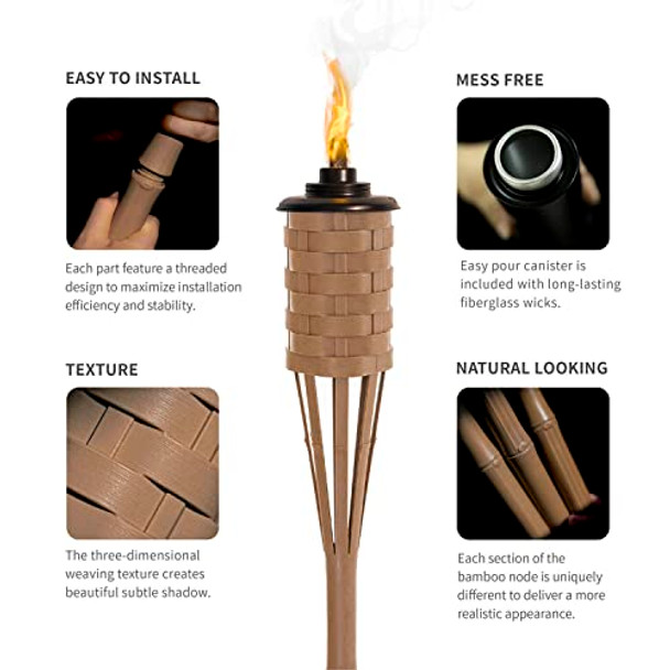 Onethatch Citronella Torches (Brown Color 4Pack) Bamboo Torch Perfect For Outdoor Lighting Luau Summer Parties And Garden Decor Wide-Mouth Metal Canister Stands 60" Tall.